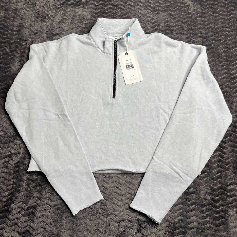 Jason Scott Saylor Half Zip Celestial Blue Cropped Sweatshirt Size XS NWT